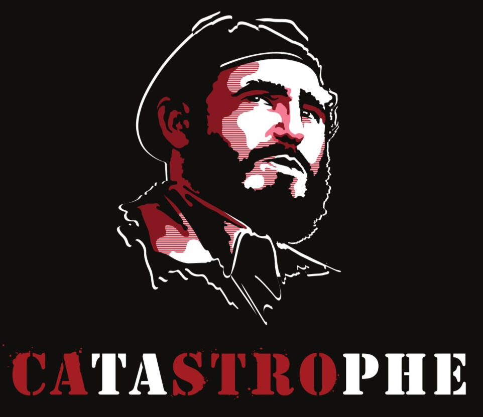 A stencil of Fidel Castro serving as the primary logo for CATASTROPHE: A Game of Failure